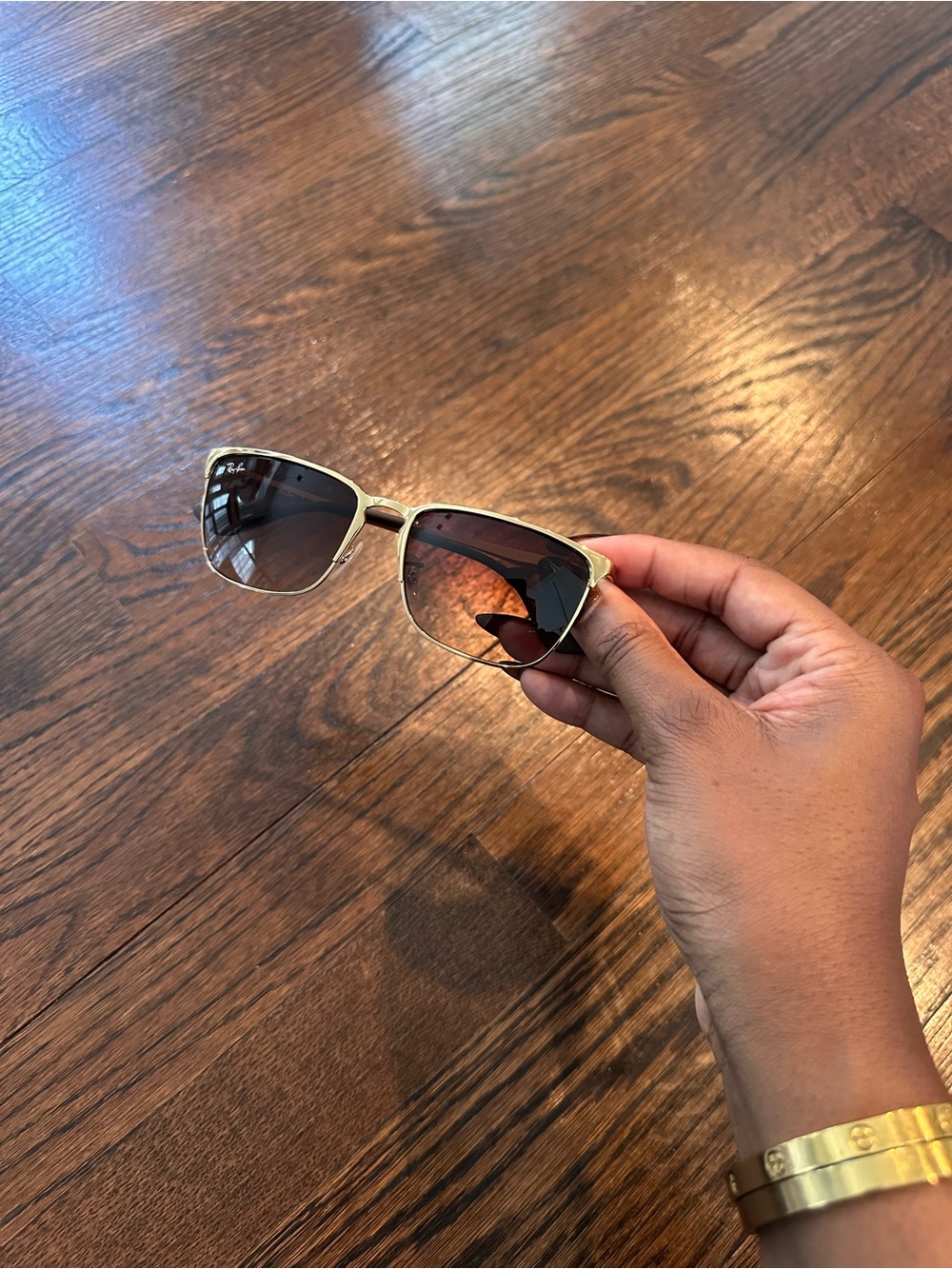 Ray-Ban Gold Frame Brown Gradient Sunglasses - Classic Cat-Eye Style
